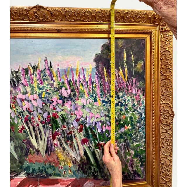 Large Impressionist Garden Landscape Oil Painting in Ornate Gilt Frame by P. M. Overton For Sale - Image 10 of 14