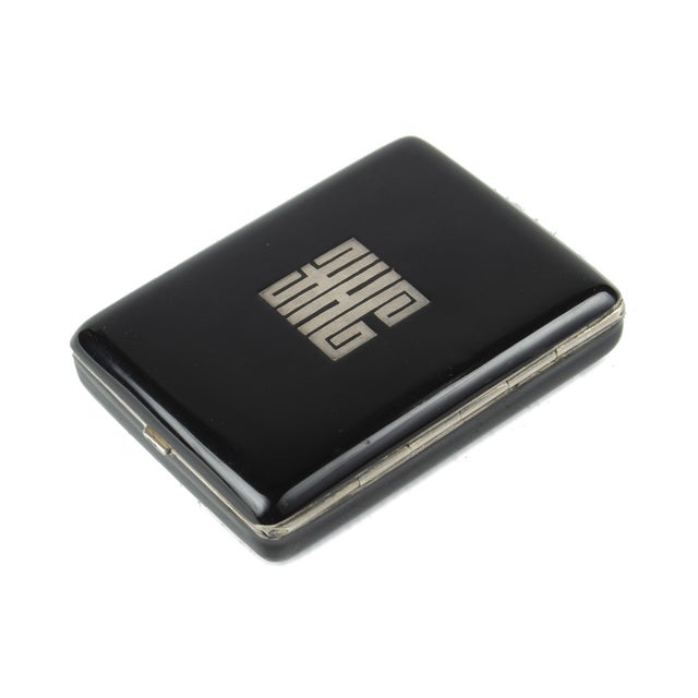 Early 20th Century Early 20th Century Art Déco Metal and Black Enamel Compact Vanity Case With Mirror and Lipstick Holder, France For Sale - Image 5 of 9