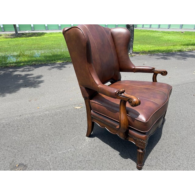 Traditional Leather Wingback Armchair For Sale - Image 12 of 12