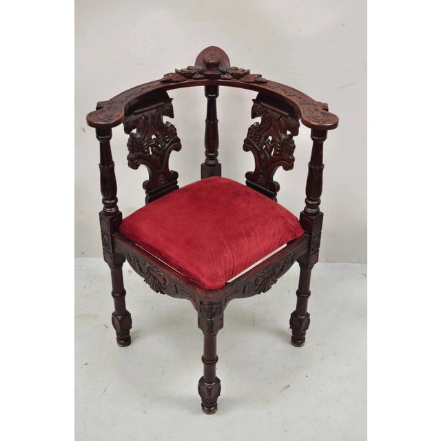 Late 20th Century Reproduction Italian Renaissance Style Mahogany Corner Side Chair W/ Carved Face For Sale - Image 12 of 12
