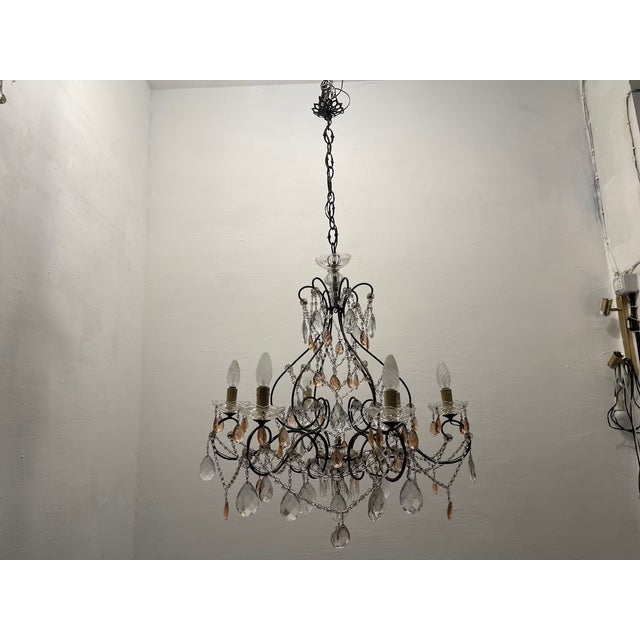 Glass Bronze Pink Macaroni Chandelier 1950s For Sale - Image 7 of 15