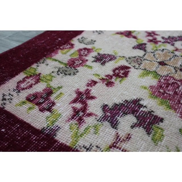 Textile 1970s Southwestern Style Floral Design Wool Wine Red Turkish Vintage Rug For Sale - Image 7 of 12