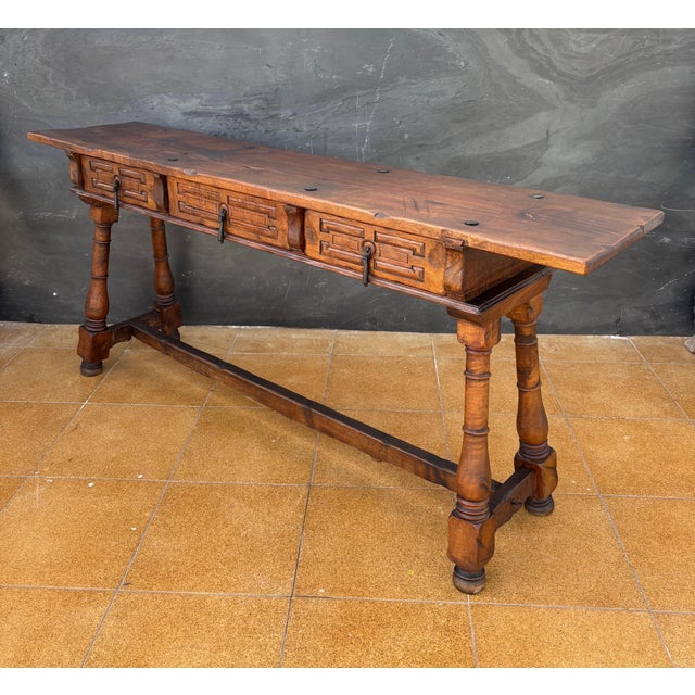 Spanish Renaissance Revival Three-Drawer Console Table, Early 20th Century For Sale - Image 4 of 18