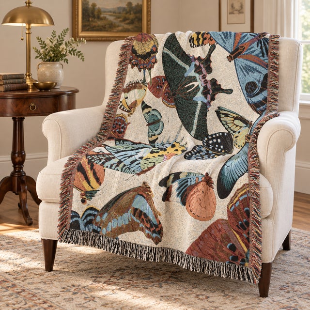 Art Deco Colorful Butterfly Woven Throw Blanket – 60 × 50 For Sale - Image 3 of 5