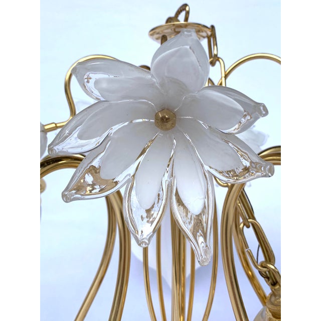Italian Murano Glass Calla Lily GoldPlated Brass Chandelier by Franco