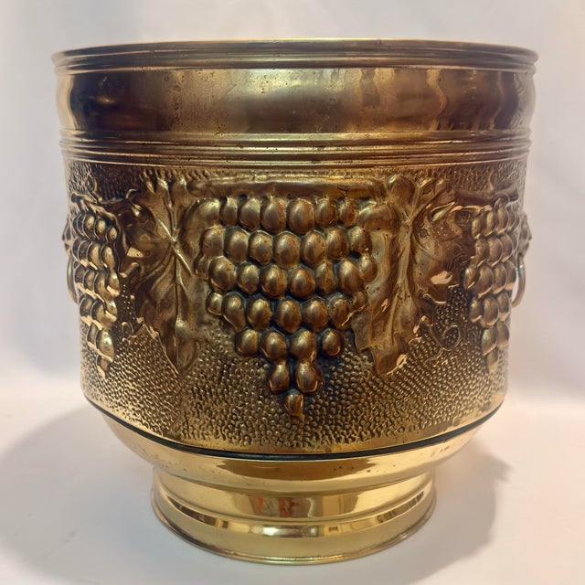 Brass Monumental Vintage English Brass Repoussé Jardinière For Sale - Image 8 of 12