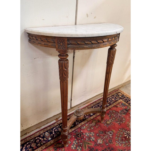 Louis XVI Half-Moon Carved Wood Console Table For Sale - Image 3 of 10