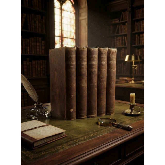 A handsome and complete five‑volume antique set of History of the Reformation of the Sixteenth Century by J. H. Merle...