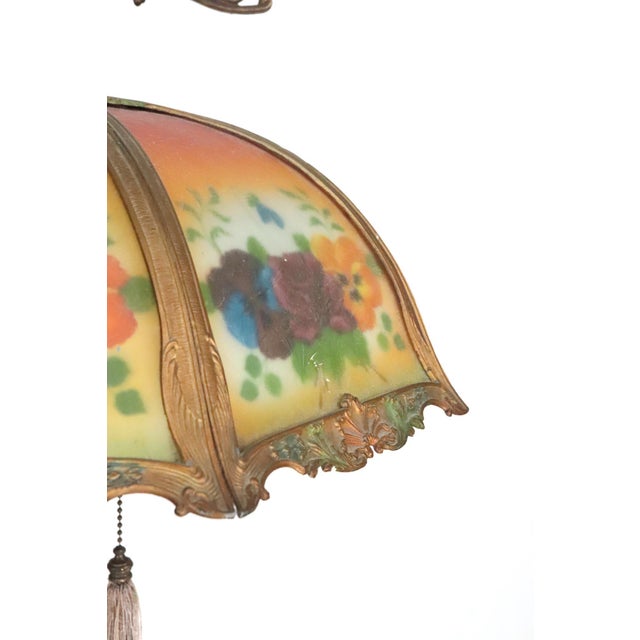 Mid 20th Century Period Mid 20th CenturyRestored Art Nouveau Reverse Painted Shade Brass Floor Lamp For Sale - Image 5 of 15