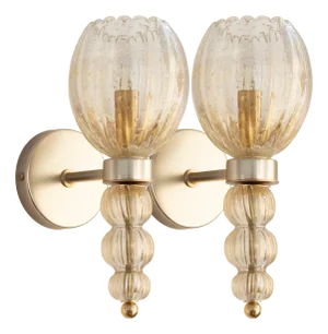 Murano Glass Wall Lamps in Crystal Color and Gold Decorations, Blown Glass and Artistic Decorations, 1990s, Set of 2