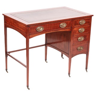 Antique Edwardian Inlaid Mahogany Single Pedestal Desk For Sale