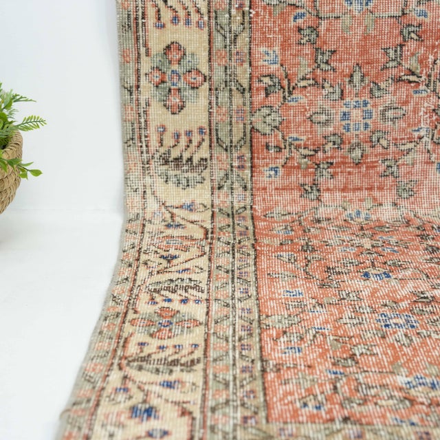 1970s Vintage Turkish Oushak Handmade Wool Cotton Orange Area Rug For Sale - Image 4 of 11