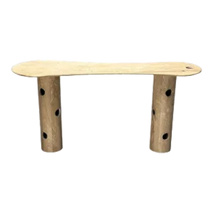 Contemporary, Organic Modern, Console Table, Double Pedestal, Beige Marble