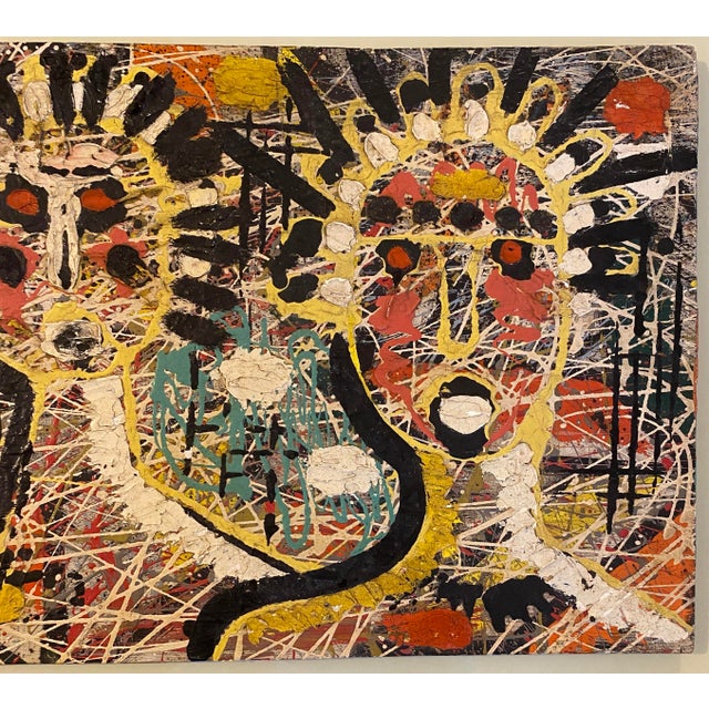 Abstract Jean-Michel Basquiat Style Neo-Expressionist Mixed Media Abstract Figural Painting For Sale - Image 3 of 12