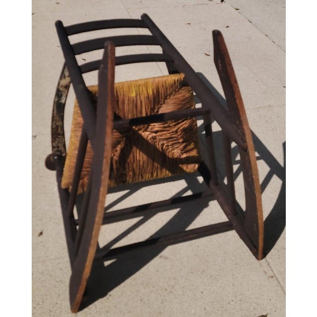 19th Century Early 19thc Original Brown Painted Ladder Back Rocking Chair For Sale - Image 5 of 5