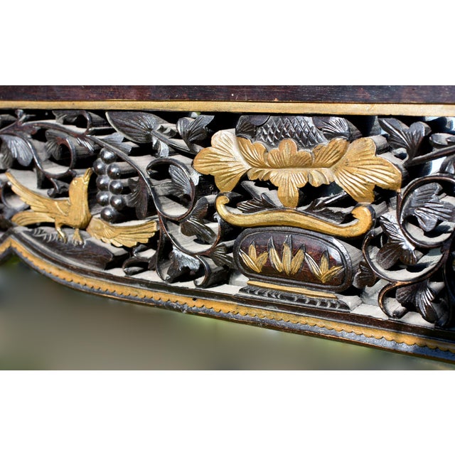 Glass 19th Century Asian Mirror With Chinese Antique Carving Grapevine Wealth For Sale - Image 7 of 13