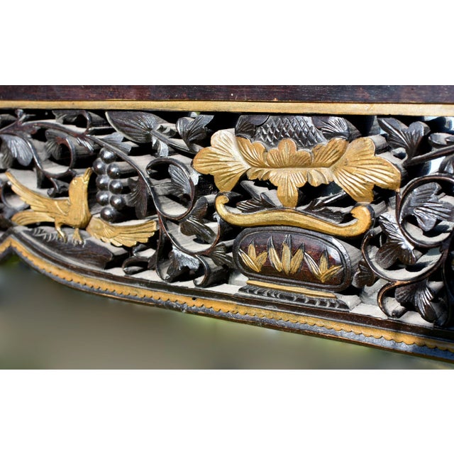 Brown Chinese Mirror With Antique Carving Grapevine Wealth For Sale - Image 8 of 14