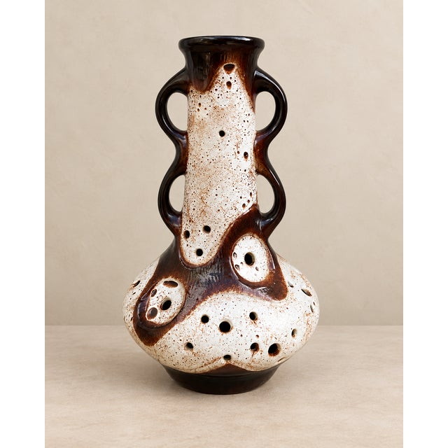 Brown Large Pierced Fat Lava Ceramic Lamp Base, West Germany, 1970s For Sale - Image 8 of 8