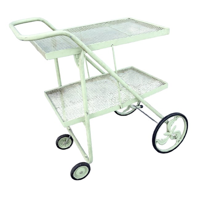 Vintage Mid Century Rolling Foldable Two Tier Bar Cart For Sale