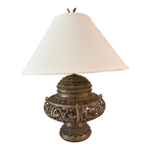 Large Late 20th Century Moroccan/Spanish Style Metal Table Lamp Filigree Base