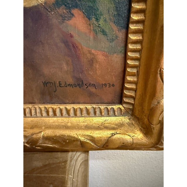 Antique Oil Painting " Girl in Yellow Dress" Portrait by WMJ Edmondson 1930 Large Painting Gold Frame For Sale - Image 4 of 10