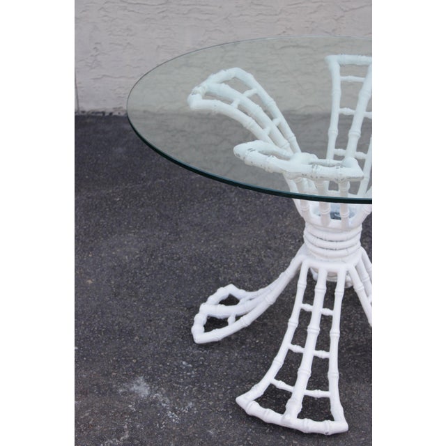 Hollywood Regency Cast Aluminum Faux Bamboo Round Glass Top Patio Table For Sale - Image 10 of 18
