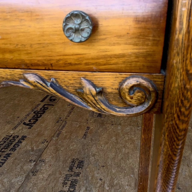 Antique Oak Carved Slant Front Desk For Sale - Image 10 of 12