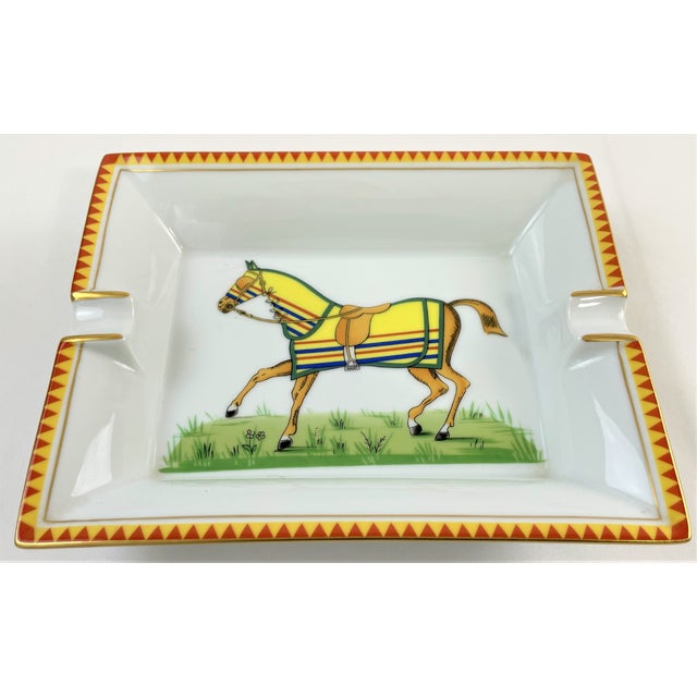Vintage Hermès Porcelain Yellow Blanket Equestrian Cigar Tray
