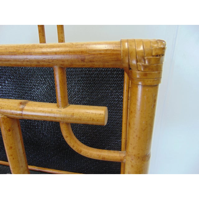 Mid Century Modern style magazine rack , bamboo with ebonized raffia divider and lower shelf