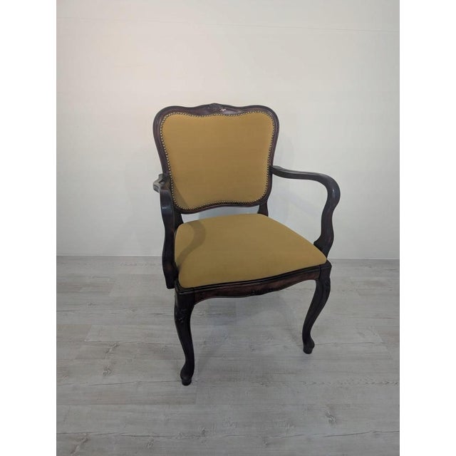 Louis Mustard Colored Armchair in Walnut For Sale - Image 6 of 8