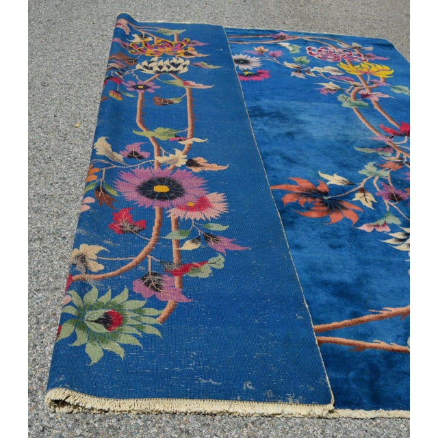 1900 - 1909 Antique 1900s Bright Blue Background Rug For Sale - Image 5 of 13