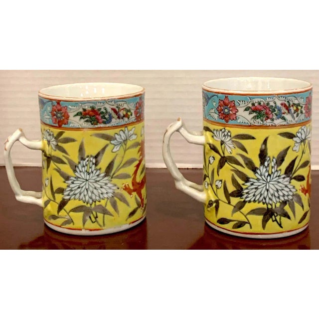 Yellow 19th Century Chinese Export Famille Verte Yellow Dragon Motif Mugs - a Pair For Sale - Image 8 of 11