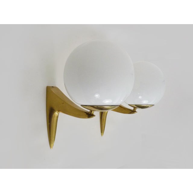 Vintage Wall Lights in Brass and Opaline Glass, 1980s, Set of 2 For Sale - Image 6 of 11