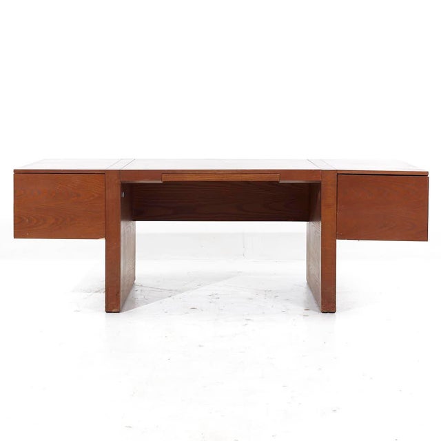 Roger Sprunger for Dunbar Mid Century Executive Oak Desk This desk measures: 84.25 wide x 33 deep x 29.25 inches high,...