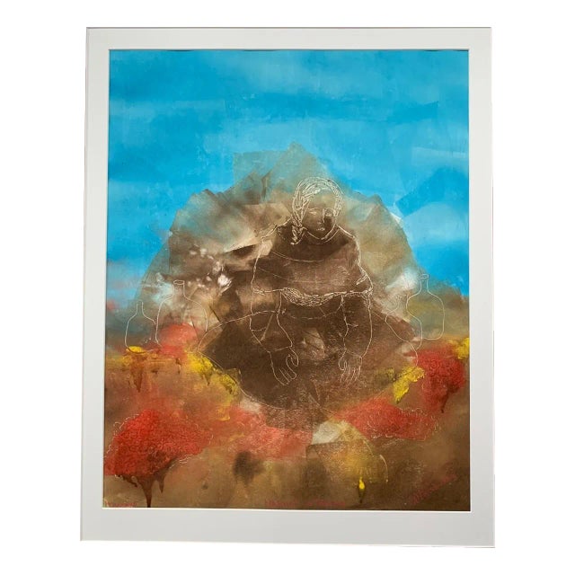 Mid 20th Century "Market in Taluca" Modern Abstract Figurative Monotype, Framed For Sale