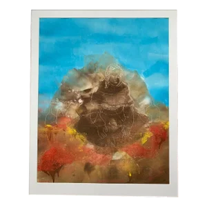 Mid 20th Century "Market in Taluca" Modern Abstract Figurative Monotype, Framed