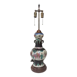 19th Century Antique Chinese Porcelain Famille Rose Crackleware Lamp