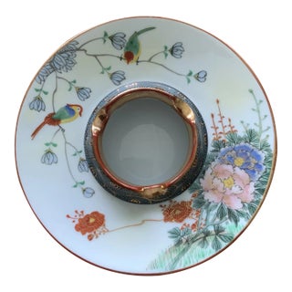 Mid 20th Century Hand Painted Ceramic Asian Parrot, Floral and Cloisonné Ashtray/Catchall For Sale