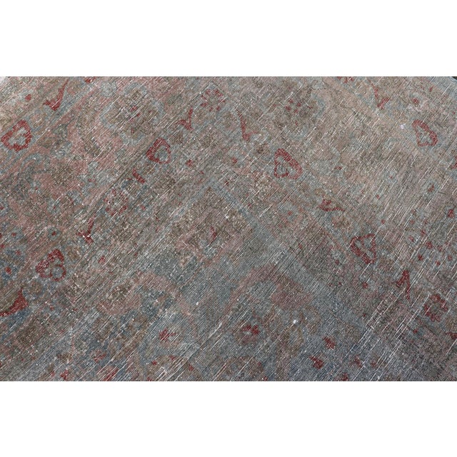 Blue Background Antique Persian Mohajerah Rug With Salmon, Blue, Green, and Red For Sale - Image 15 of 15
