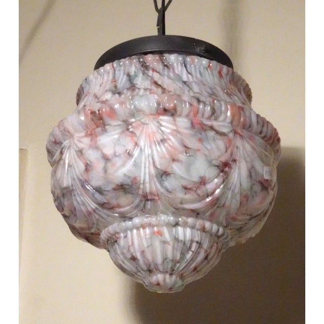 Art Deco Opaline Pate de Verre Chandelier with Relief Decorations, 1920s For Sale - Image 4 of 17