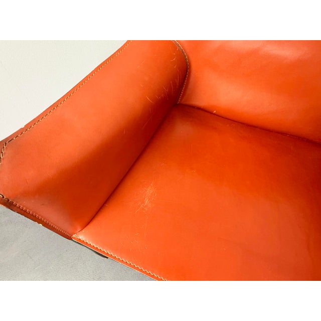 CAB 413 Armchairs in Cognac Brown Leather by Mario Bellini for Cassina, Italy, 1970s, Set of 4 For Sale - Image 12 of 16