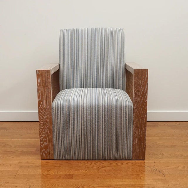 Our exclusive MC HOME Paris lounge chair is given a fresh new look with a Cowtan & Tout woven stripe upholstery and cafe...