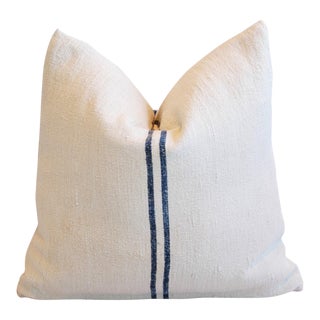 Blue Striped European Homespun Textile Down and Feather Pillow For Sale