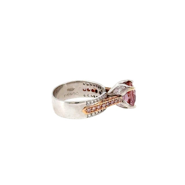 Early 21st Century Platinum & Rose Gold Synthetic Color Change & Natural Diamonds Statement Ring, Size 6.75 For Sale - Image 5 of 6