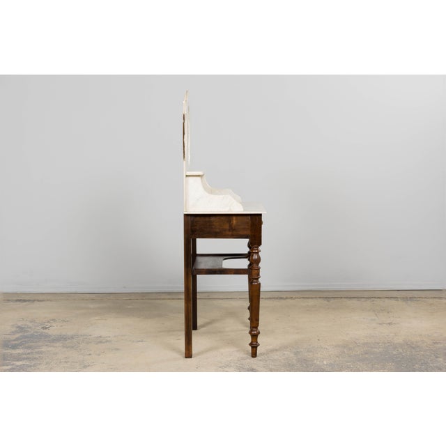 Antique French Provincial Louis Philippe Style Maple Vanity W/ Carrara Marble For Sale - Image 10 of 18