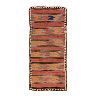 1960s Vintage Turkish Kilim Orange Handmade Tribal Wool Rug For Sale