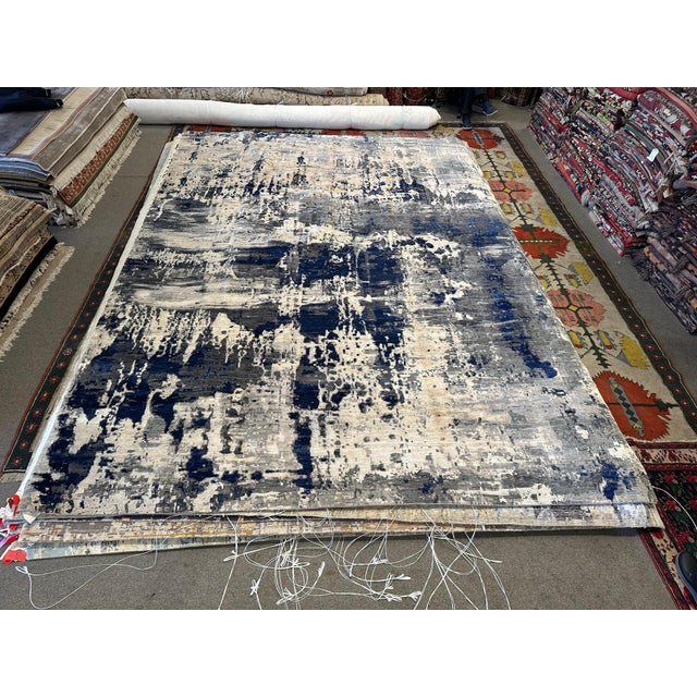 Abstract Contemporary Nepal Rug, Handspun Wool Abstract Design, 10x14 For Sale - Image 3 of 5