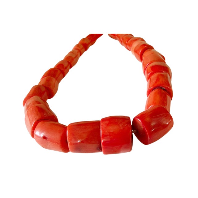 Asian Vintage Chunky Natural Nepalese Angel Skin Coral Strand 30 Beads For Sale - Image 3 of 6