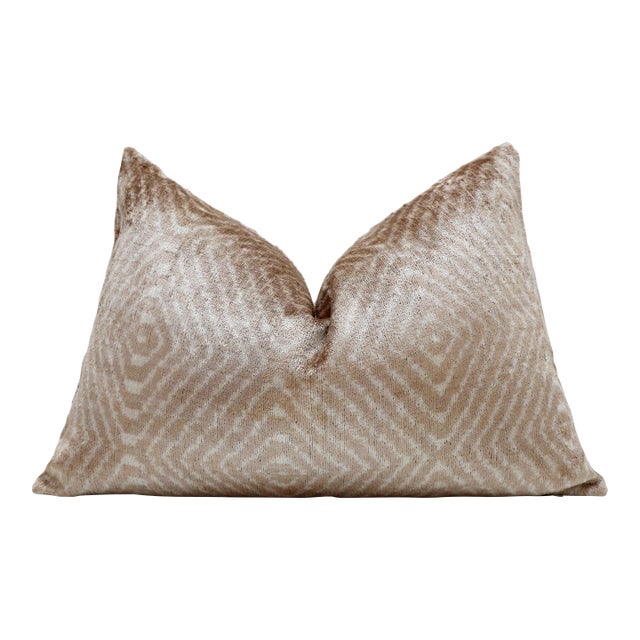 Champagne Diamond Silk Velvet Lumbar Pillow 16x24 | Handmade Neutral Designer Accent Pillow For Sale