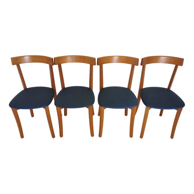 Vintage Italian Dining Chairs with Blue Fabric Seats from Calligaris, 1990s, Set of 4 For Sale